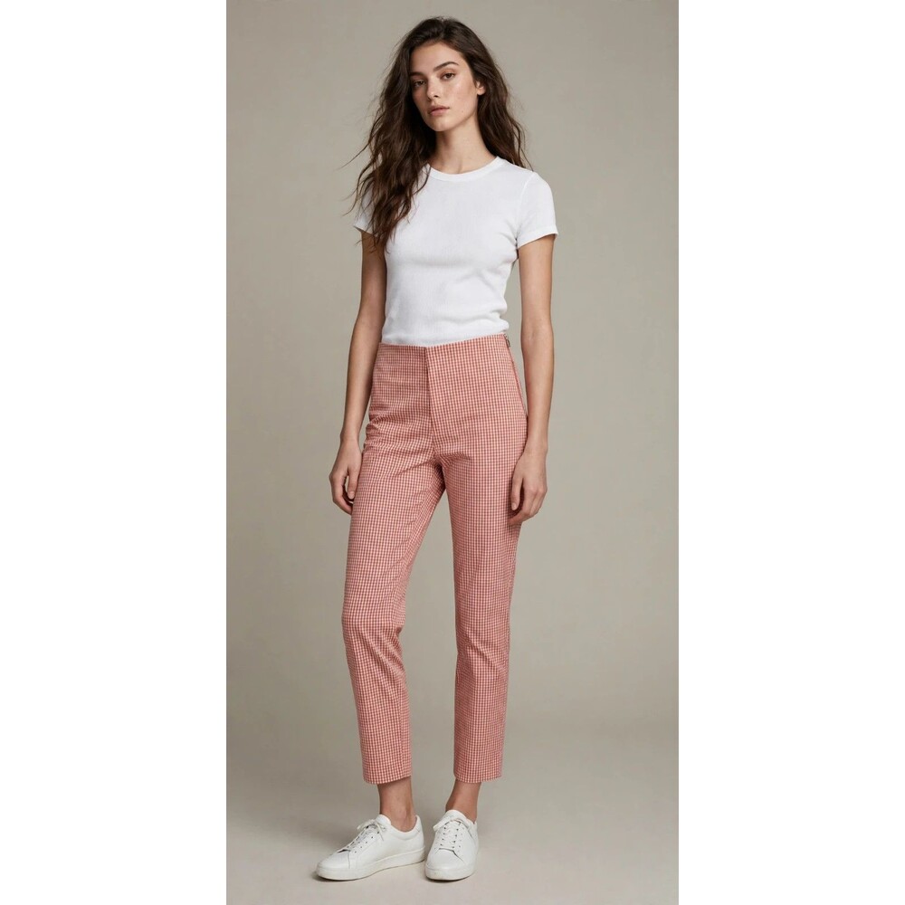 A New Day Gingham Cropped Pants Womens 4 Red White Check Elastic Waist Zip